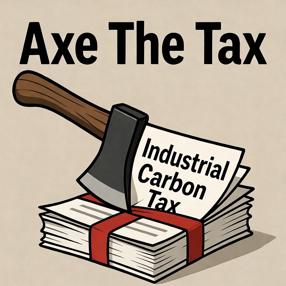 Industrial smokestacks at sunset